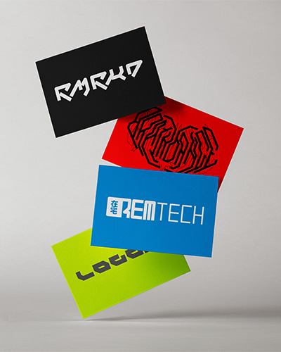 Set of business cards with different logos